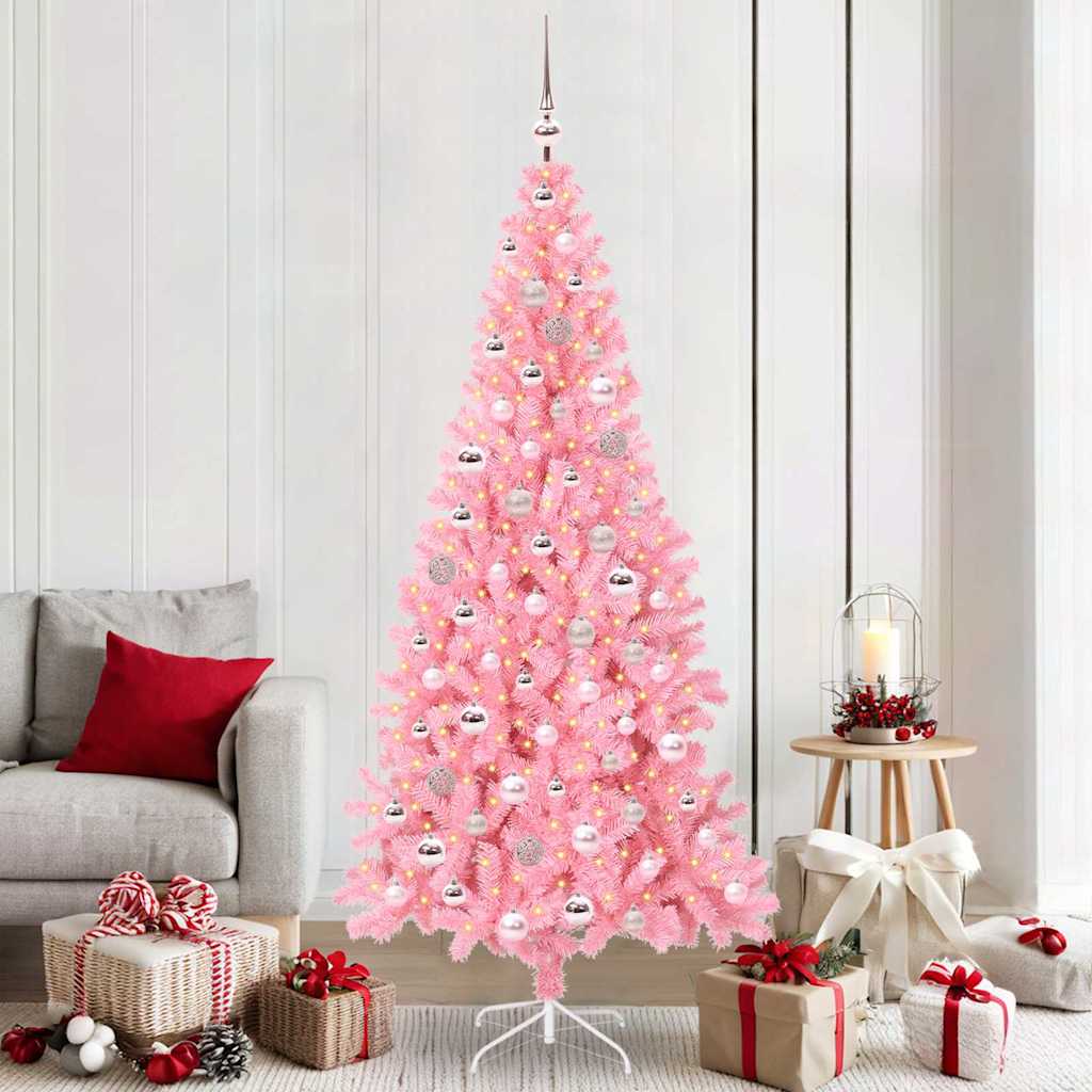 Künstlicher Weihnachtsbaum Mit Beleuchtung & Kugeln 120Cm Rosa