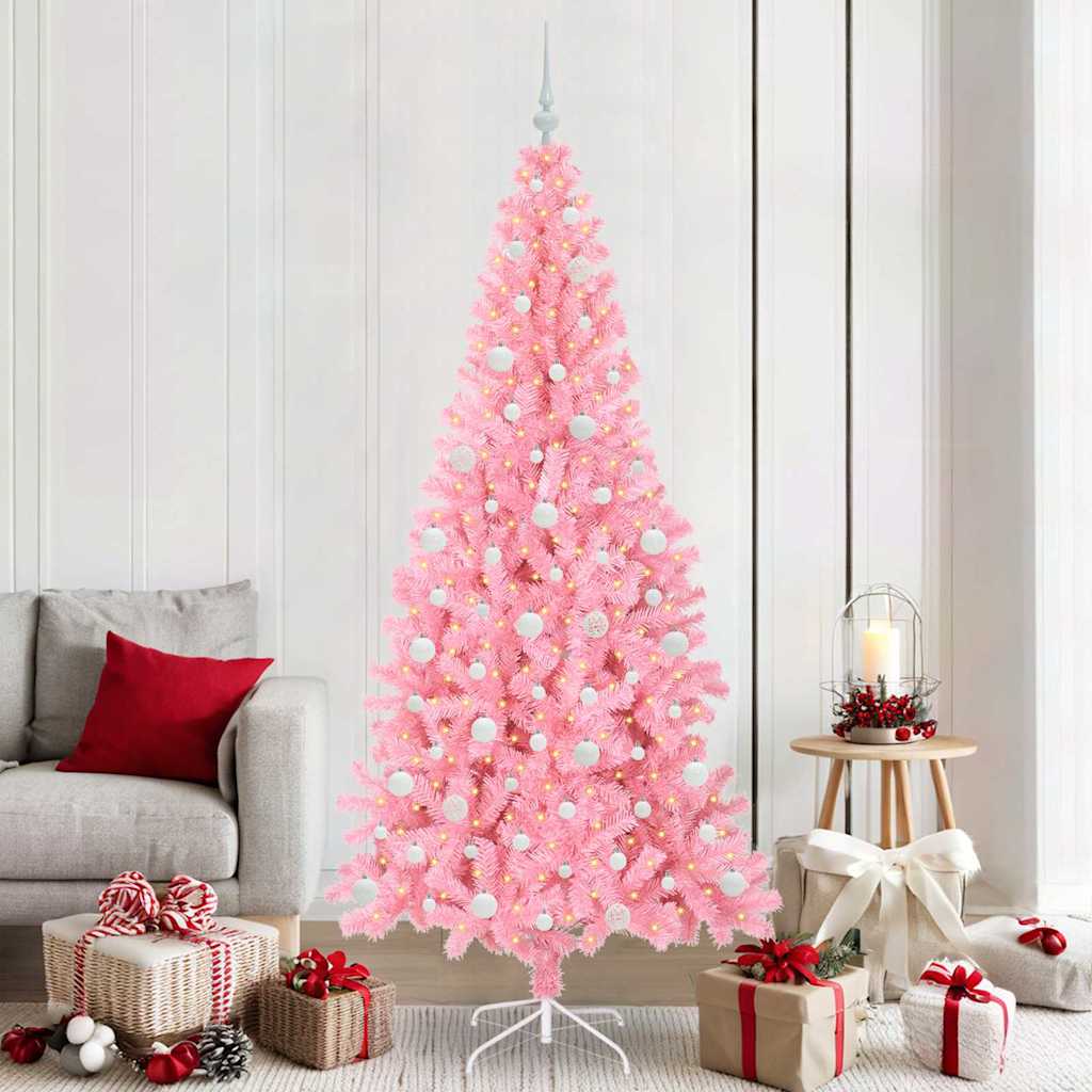Künstlicher Weihnachtsbaum Mit Beleuchtung & Kugeln 120Cm Rosa
