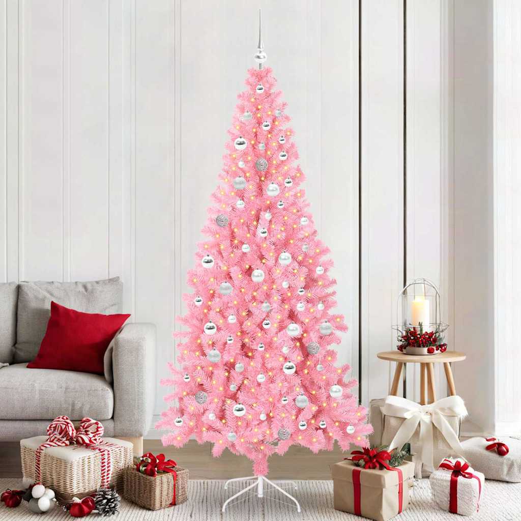 Künstlicher Weihnachtsbaum Mit Beleuchtung & Kugeln 120Cm Rosa
