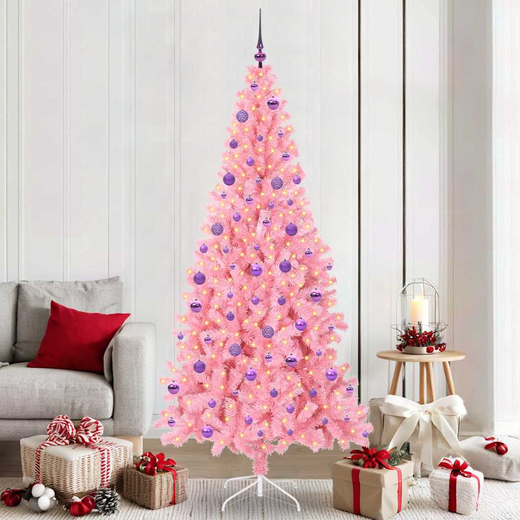 Künstlicher Weihnachtsbaum Mit Beleuchtung & Kugeln 120Cm Rosa