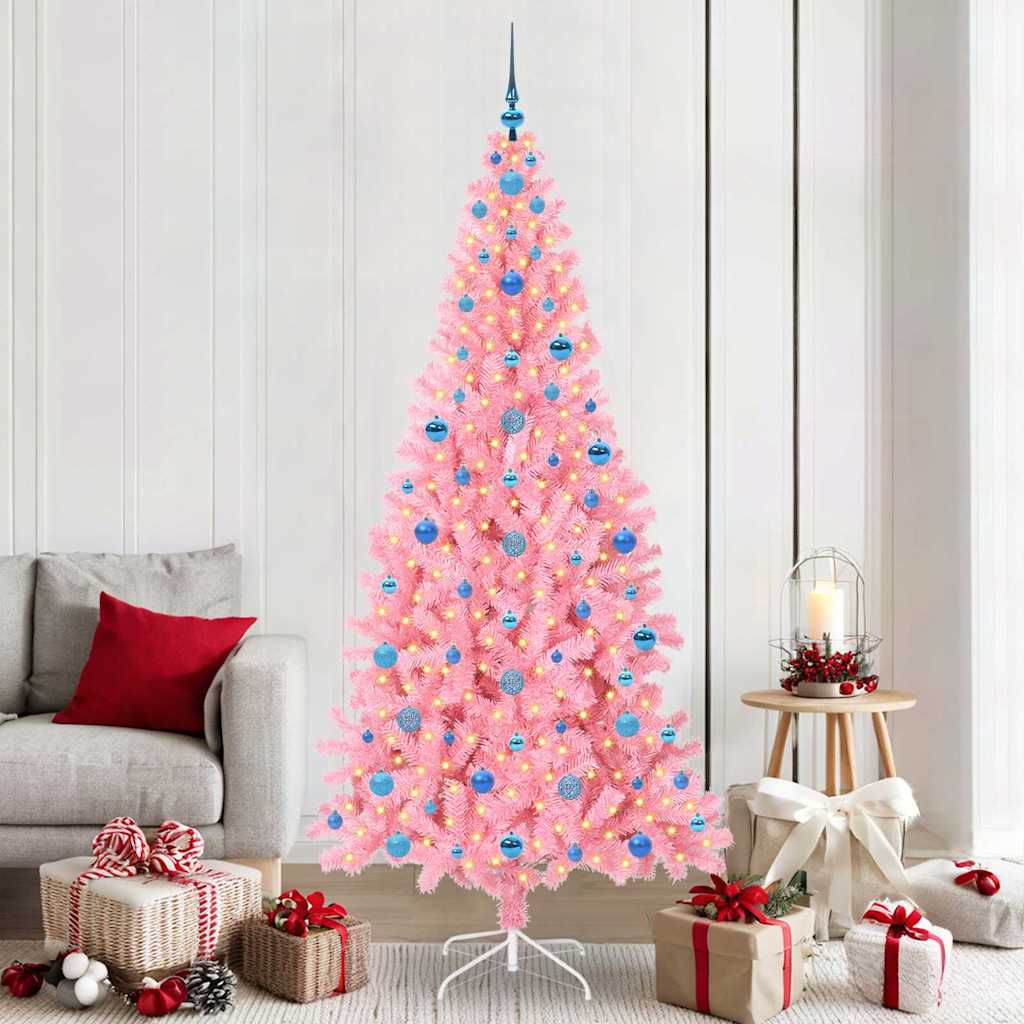 Künstlicher Weihnachtsbaum Mit Beleuchtung & Kugeln 120Cm Rosa