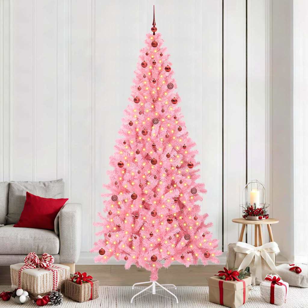Künstlicher Weihnachtsbaum Mit Beleuchtung & Kugeln 120Cm Rosa