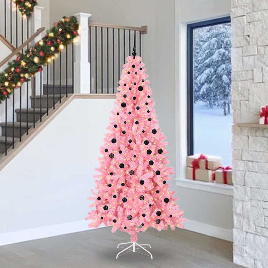 Künstlicher Weihnachtsbaum Mit Beleuchtung & Kugeln 120Cm Rosa