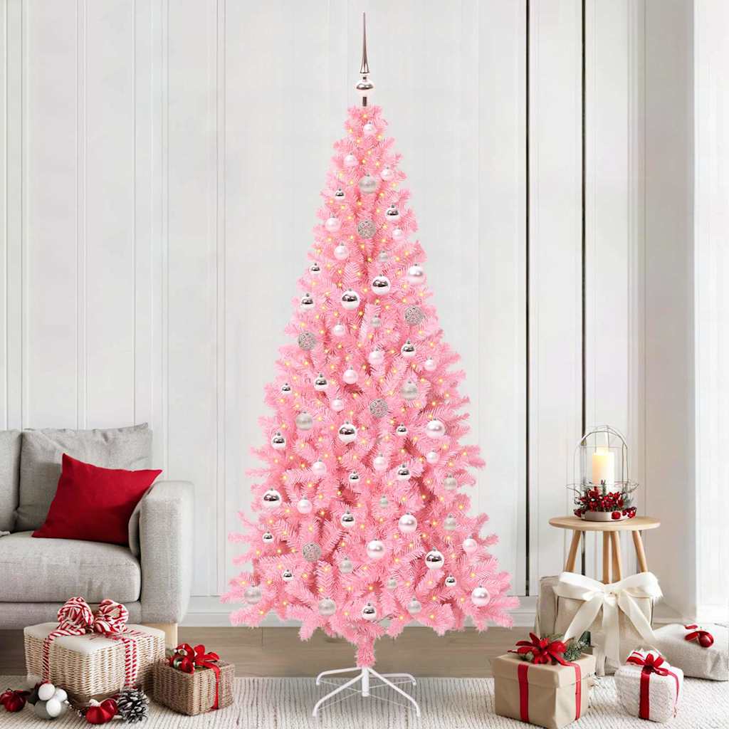 Künstlicher Weihnachtsbaum Mit Beleuchtung & Kugeln 120Cm Rosa