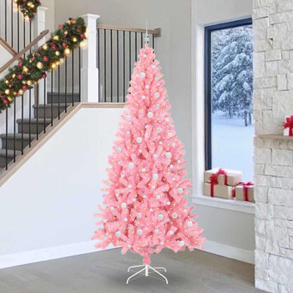 Künstlicher Weihnachtsbaum Mit Beleuchtung & Kugeln 120Cm Rosa