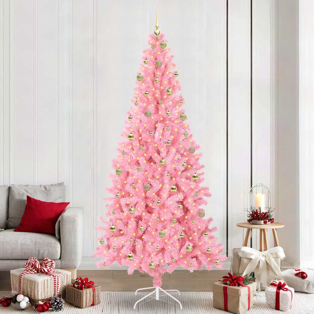 Künstlicher Weihnachtsbaum Mit Beleuchtung & Kugeln 120Cm Rosa