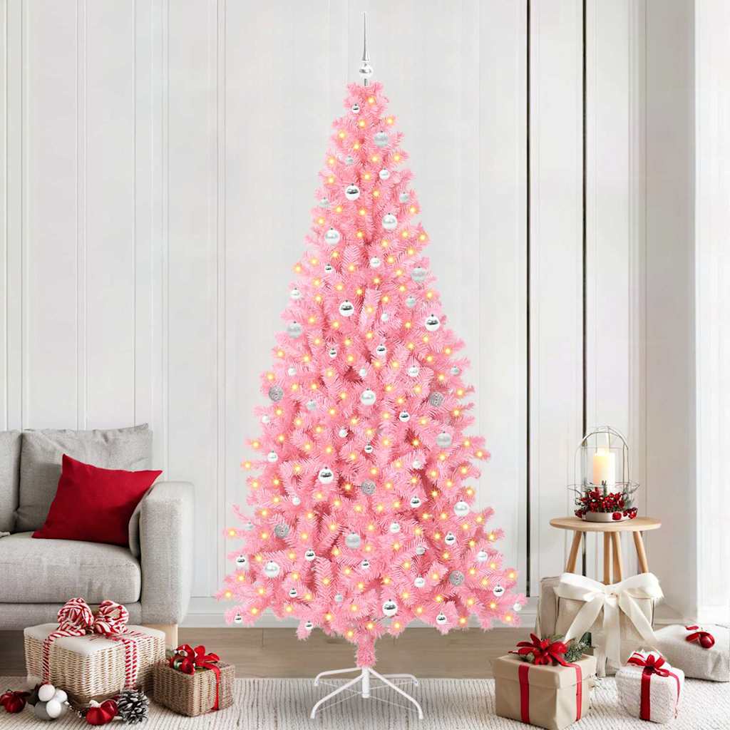 Künstlicher Weihnachtsbaum Mit Beleuchtung & Kugeln 120Cm Rosa