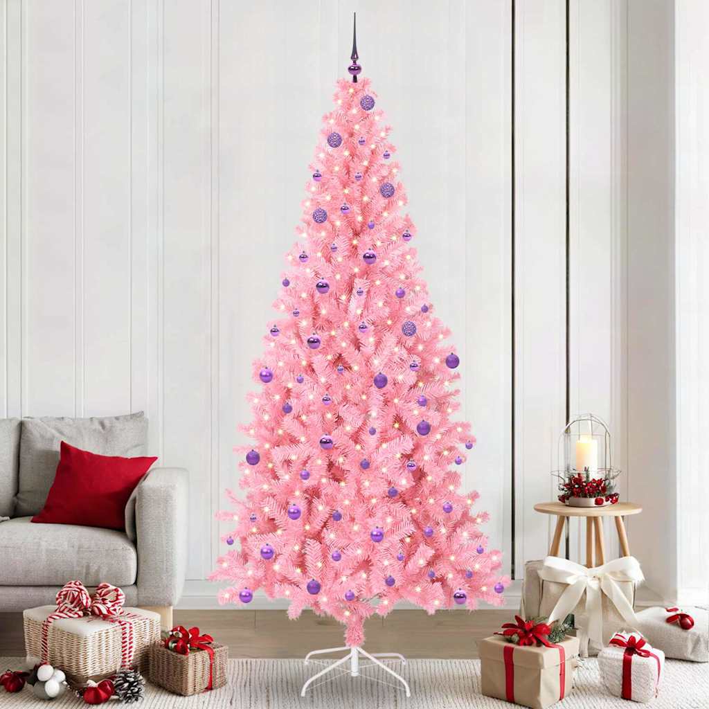 Künstlicher Weihnachtsbaum Mit Beleuchtung & Kugeln 120Cm Rosa