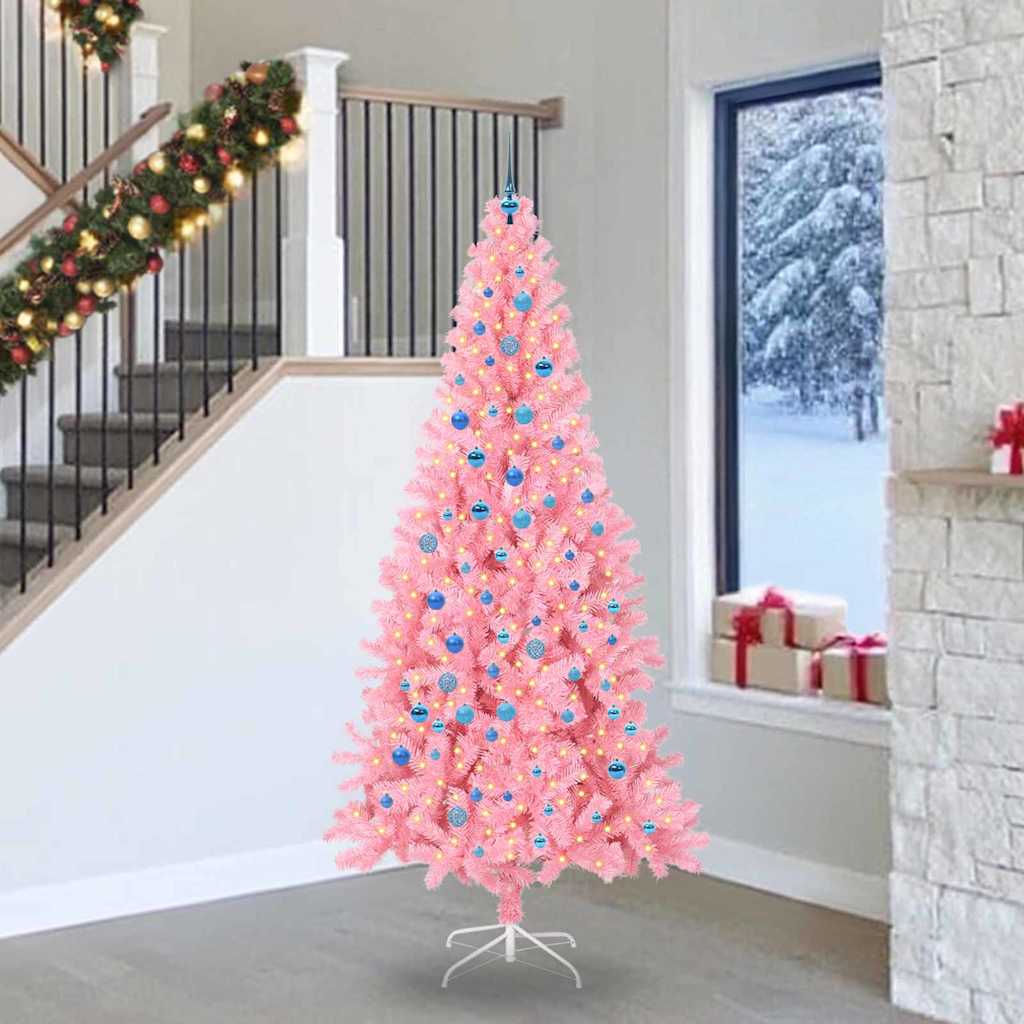 Künstlicher Weihnachtsbaum Mit Beleuchtung & Kugeln 120Cm Rosa