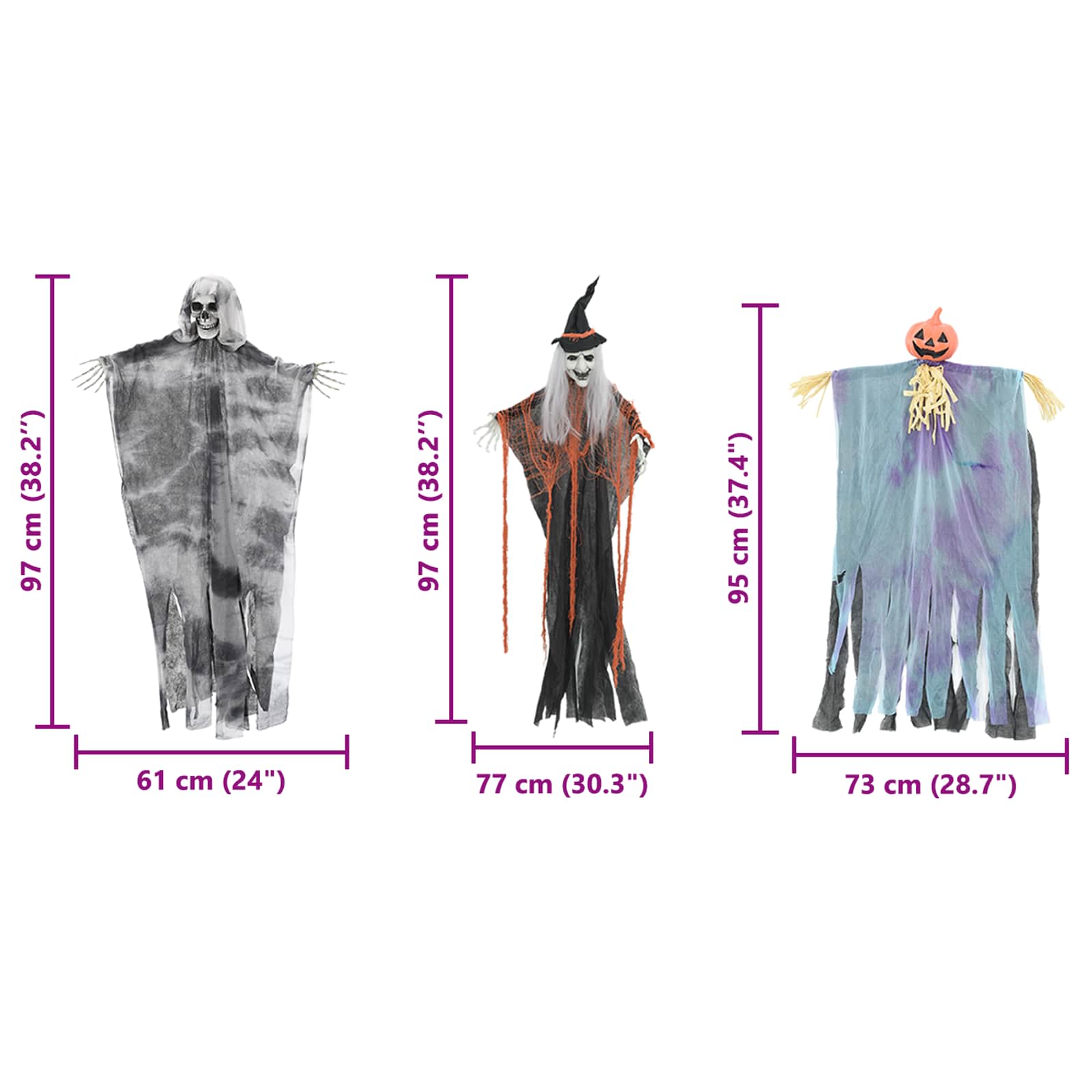 Hängender Halloween Geist 3 Pcs Mehrfarbig 61 X 97 Cm Polyester