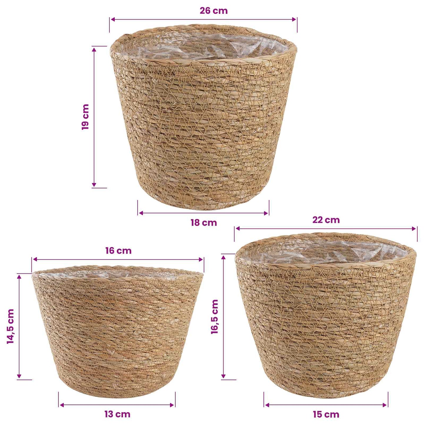Seegras Pflanzenkörbe 3 Pcs Ø26 X 19 Cm 100% Seegras