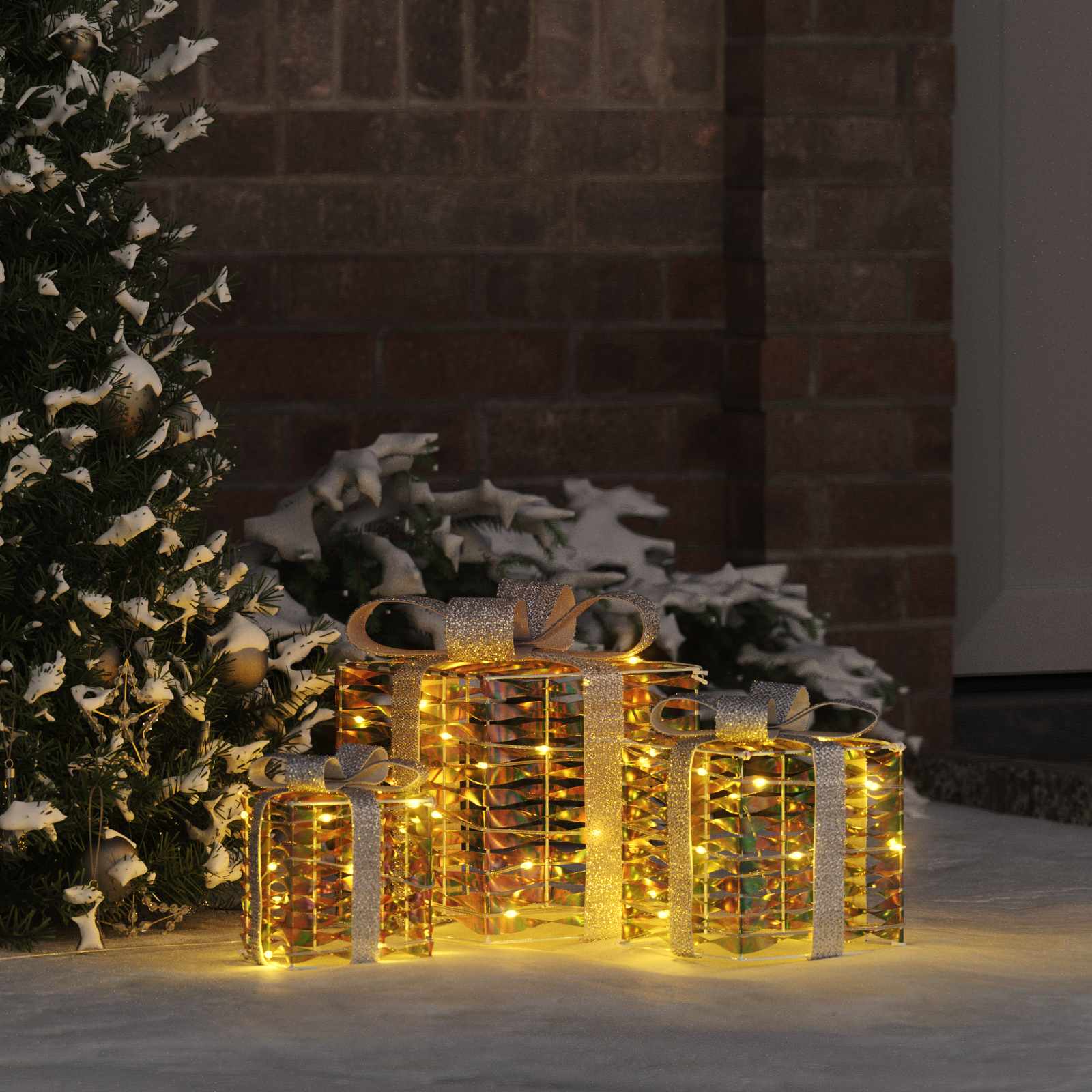 Geschenkbox Mit 60 Leds 3 Pcs Warmweiß 20 X 20 X 20 Cm Pet