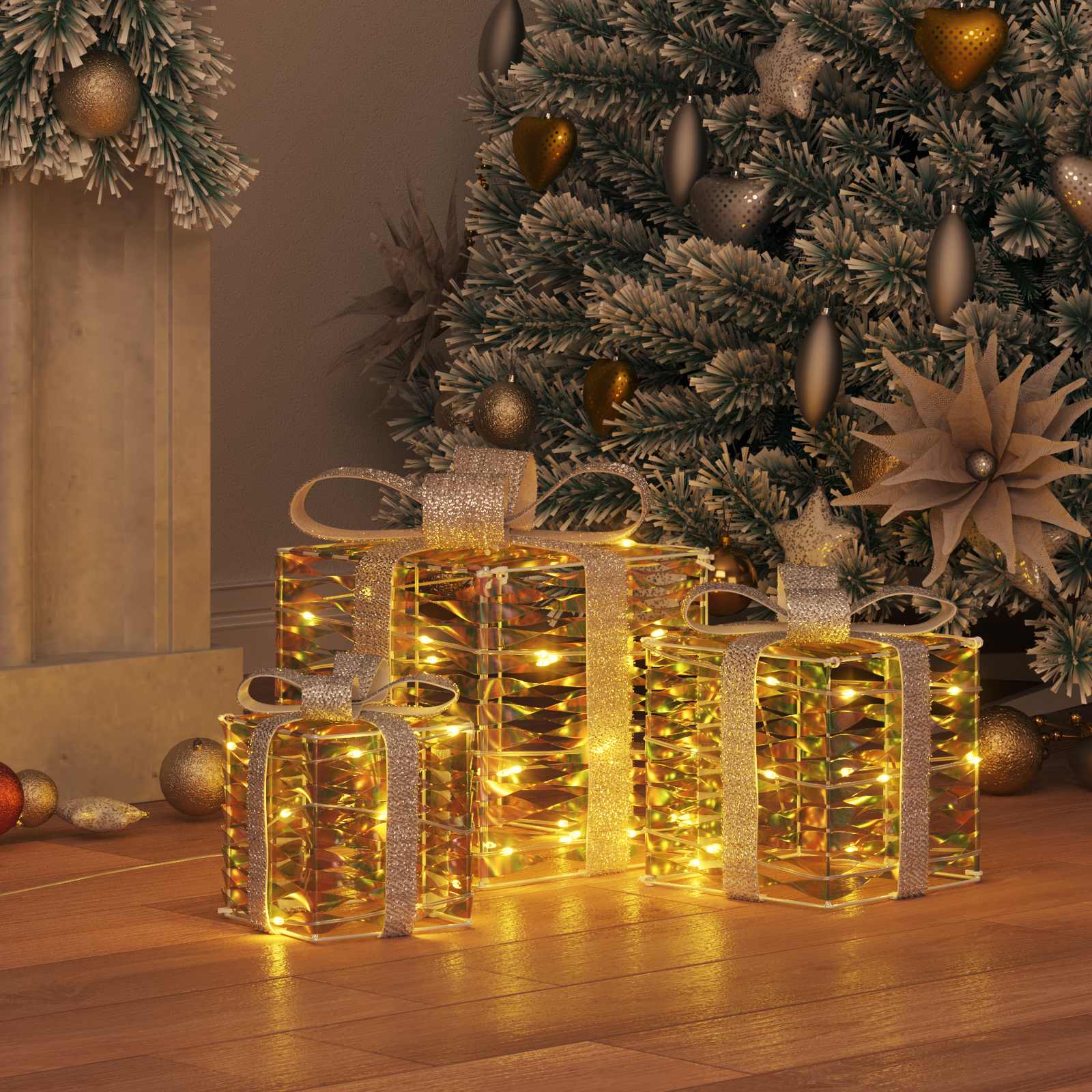 Geschenkbox Mit 60 Leds 3 Pcs Warmweiß 20 X 20 X 20 Cm Pet