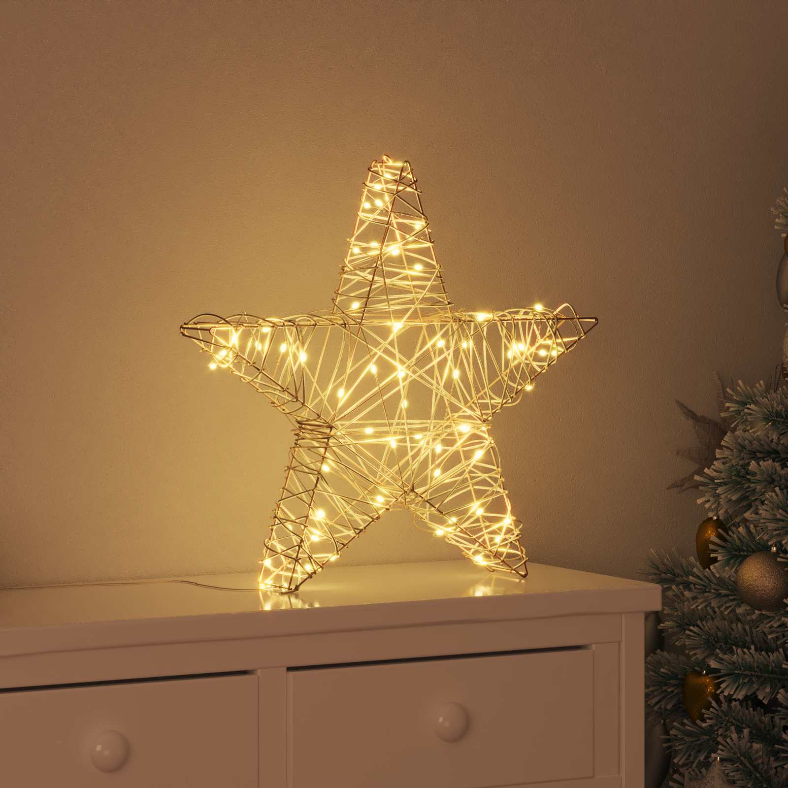 3D Stern Mit 50 Leds Warmweiß 55 X 52,5 X 9 Cm Pet