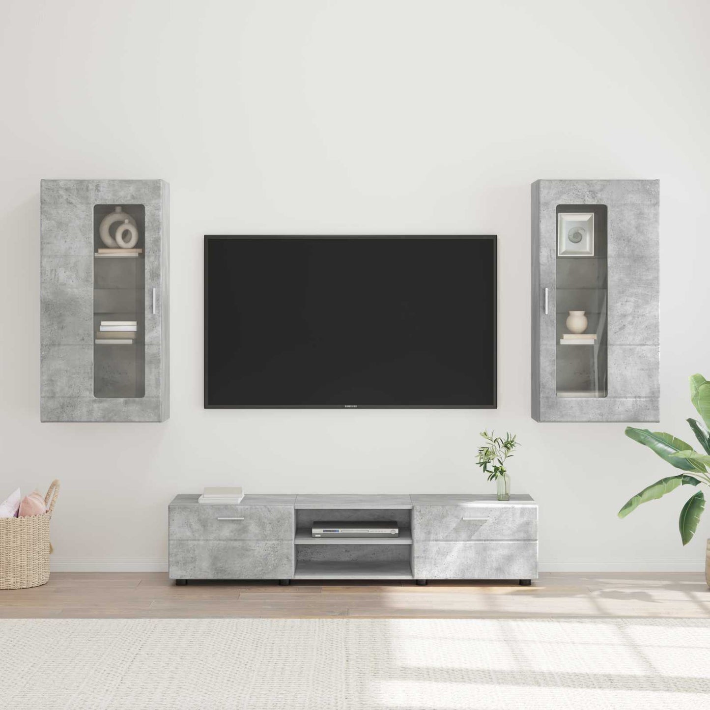 Tv-Schrankset Mit Regal Florin 3 Pcs Beton Grau Holzwerkstoff Betongrau