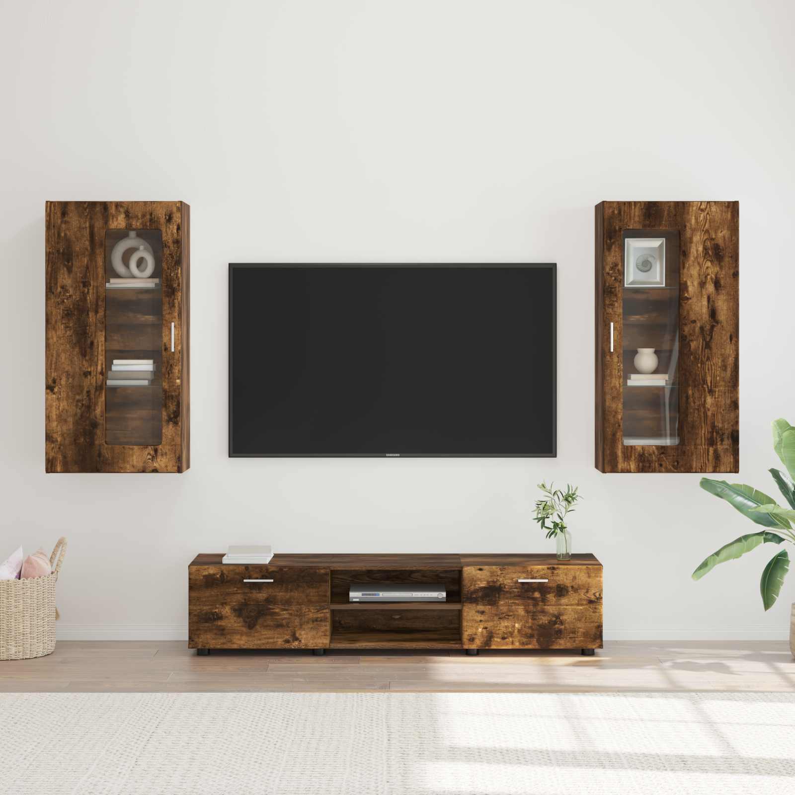 Tv-Schrankset Florin 3 Pcs Geräucherte Eiche Holzwerkstoff Räuchereiche