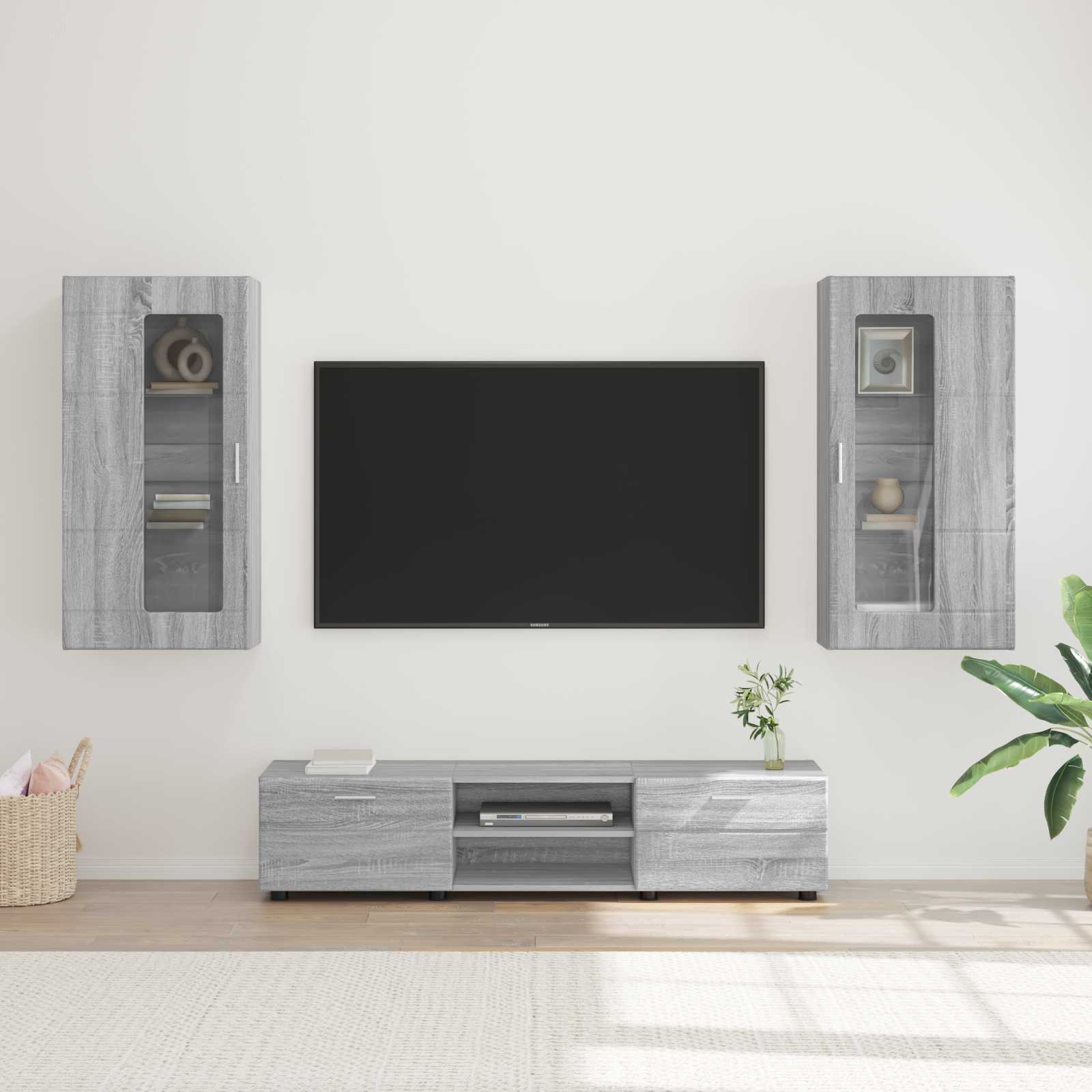 Tv-Schrankset Mit Tür Florin 3 Pcs Graues Sonoma Holzwerkstoff Grau Sonoma