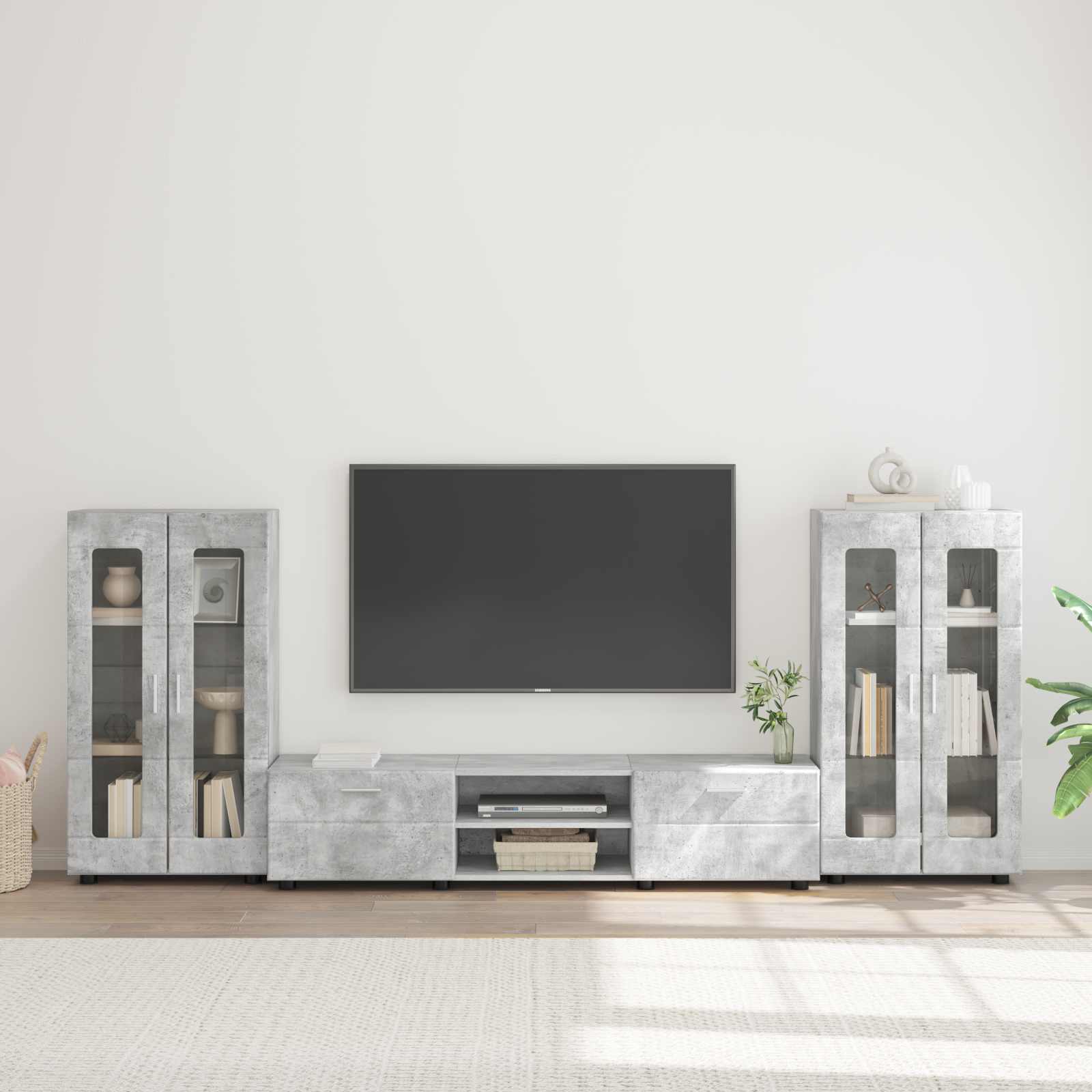 Tv-Schrankset Mit Regal Florin 3 Pcs Beton Grau Holzwerkstoff Betongrau