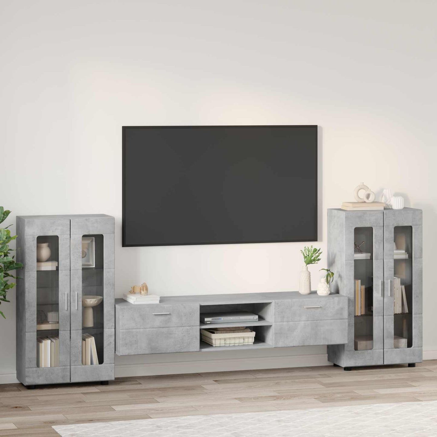 Tv-Schrankset Mit Regal Florin 3 Pcs Beton Grau Holzwerkstoff Betongrau