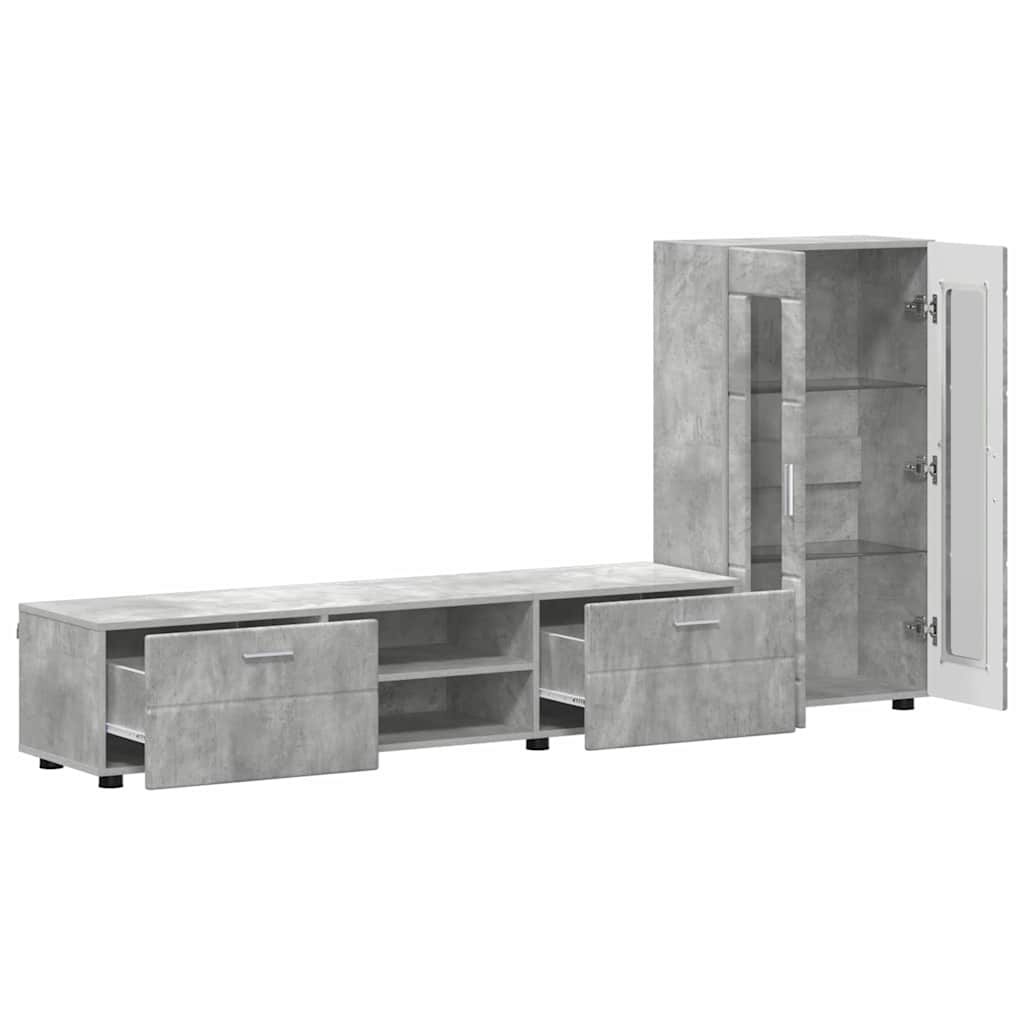 Tv-Schrankset Mit Regal Florin 3 Pcs Beton Grau Holzwerkstoff Betongrau