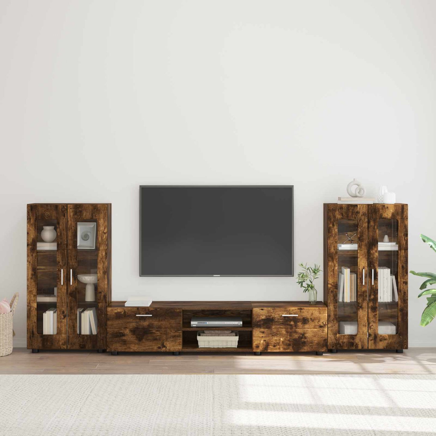 Tv-Schrankset Florin 3 Pcs Geräucherte Eiche Holzwerkstoff Räuchereiche
