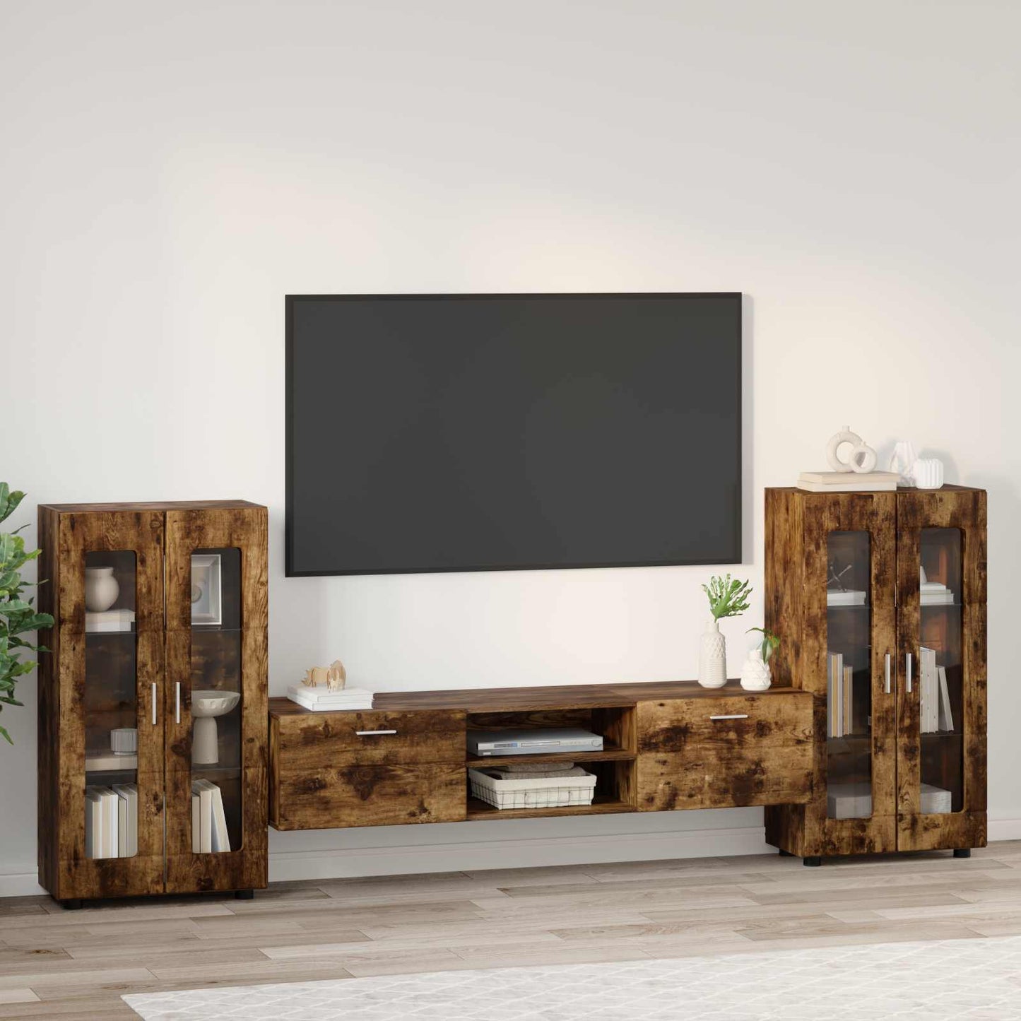Tv-Schrankset Florin 3 Pcs Geräucherte Eiche Holzwerkstoff Räuchereiche