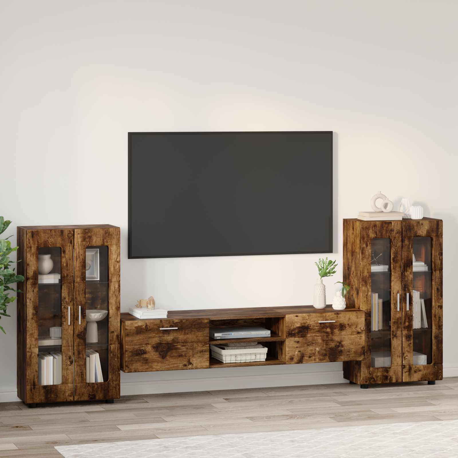Tv-Schrankset Florin 3 Pcs Geräucherte Eiche Holzwerkstoff Räuchereiche