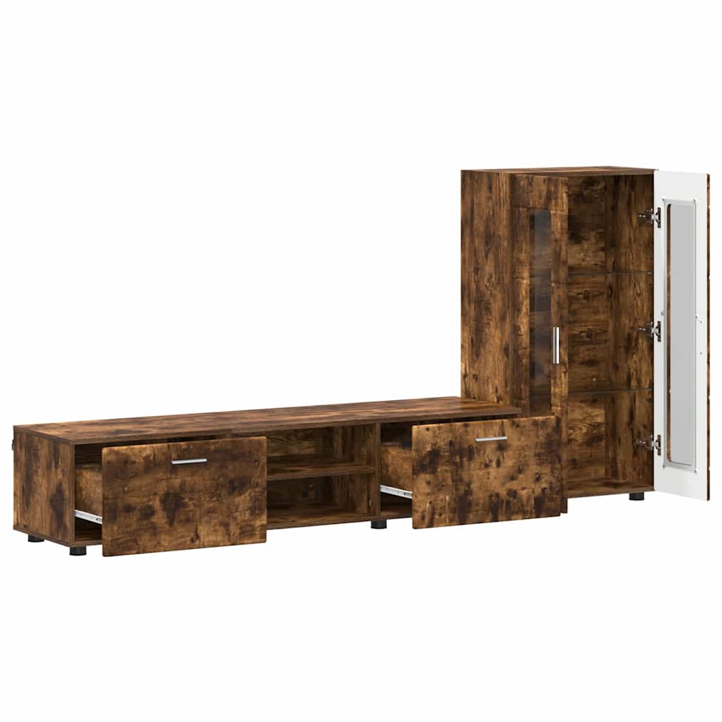 Tv-Schrankset Florin 3 Pcs Geräucherte Eiche Holzwerkstoff Räuchereiche