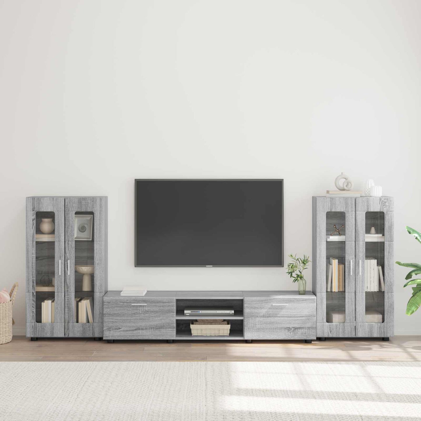 Tv-Schrankset Mit Tür Florin 3 Pcs Graues Sonoma Holzwerkstoff Grau Sonoma