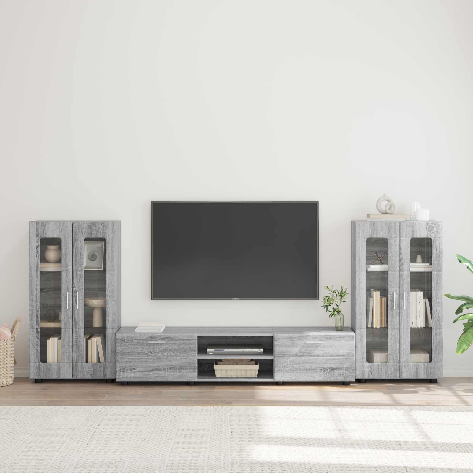 Tv-Schrankset Mit Tür Florin 3 Pcs Graues Sonoma Holzwerkstoff Grau Sonoma