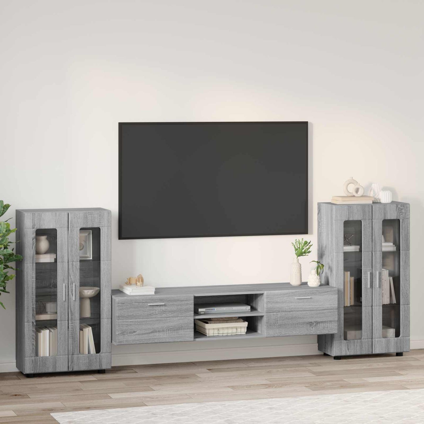 Tv-Schrankset Mit Tür Florin 3 Pcs Graues Sonoma Holzwerkstoff Grau Sonoma