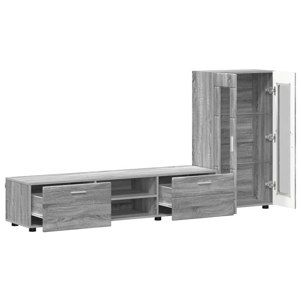 Tv-Schrankset Mit Tür Florin 3 Pcs Graues Sonoma Holzwerkstoff Grau Sonoma