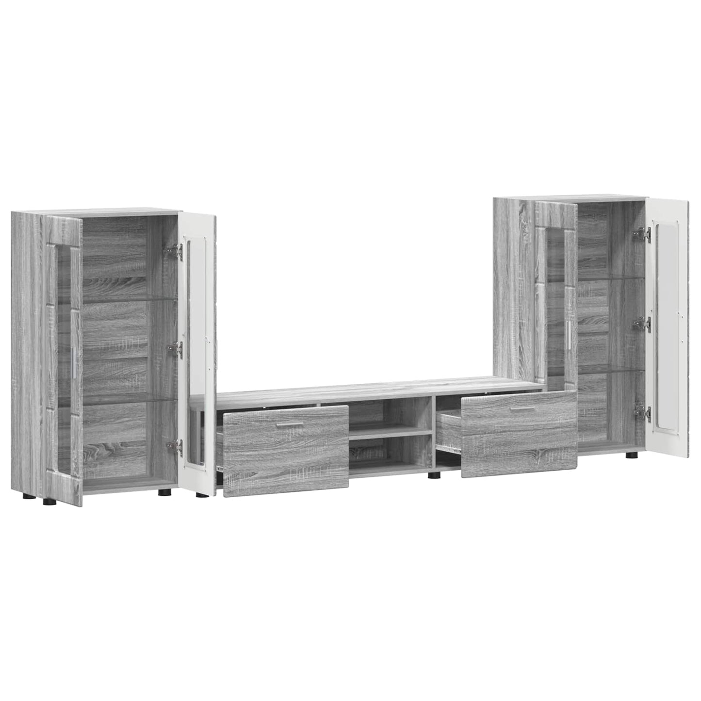 Tv-Schrankset Mit Tür Florin 3 Pcs Graues Sonoma Holzwerkstoff Grau Sonoma