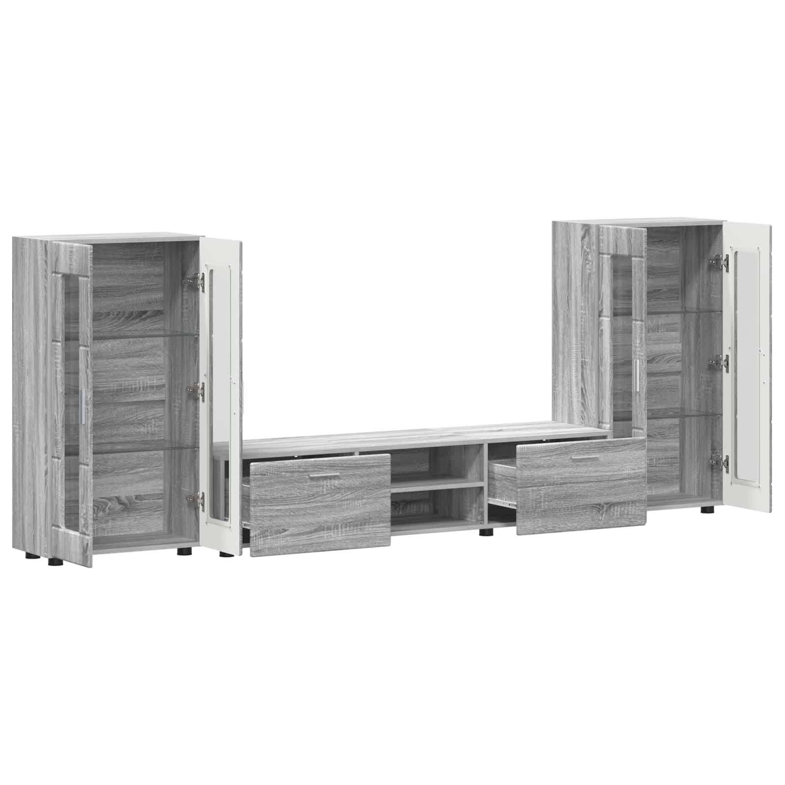 Tv-Schrankset Mit Tür Florin 3 Pcs Graues Sonoma Holzwerkstoff Grau Sonoma