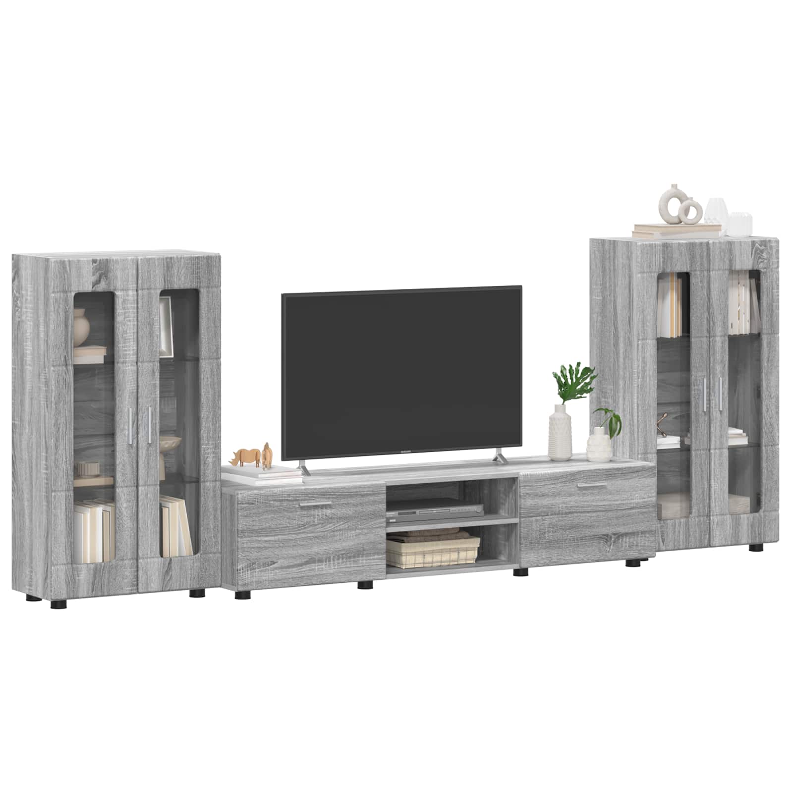 Tv-Schrankset Mit Tür Florin 3 Pcs Graues Sonoma Holzwerkstoff Grau Sonoma