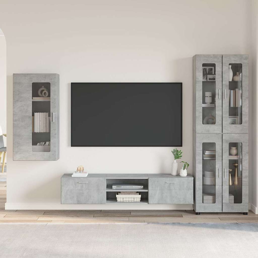 Tv-Schrankset Mit Regal Florin 3 Pcs Beton Grau Holzwerkstoff Betongrau