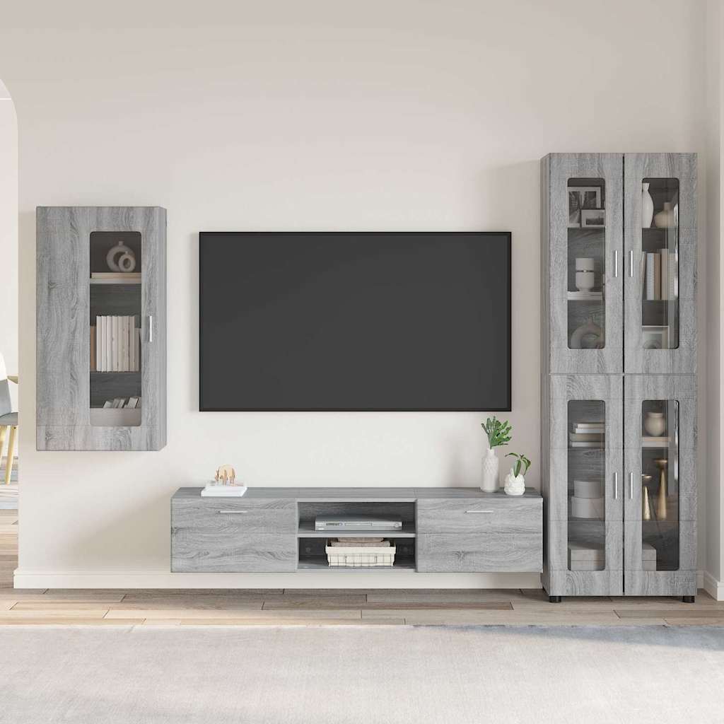 Tv-Schrankset Mit Tür Florin 3 Pcs Graues Sonoma Holzwerkstoff Grau Sonoma