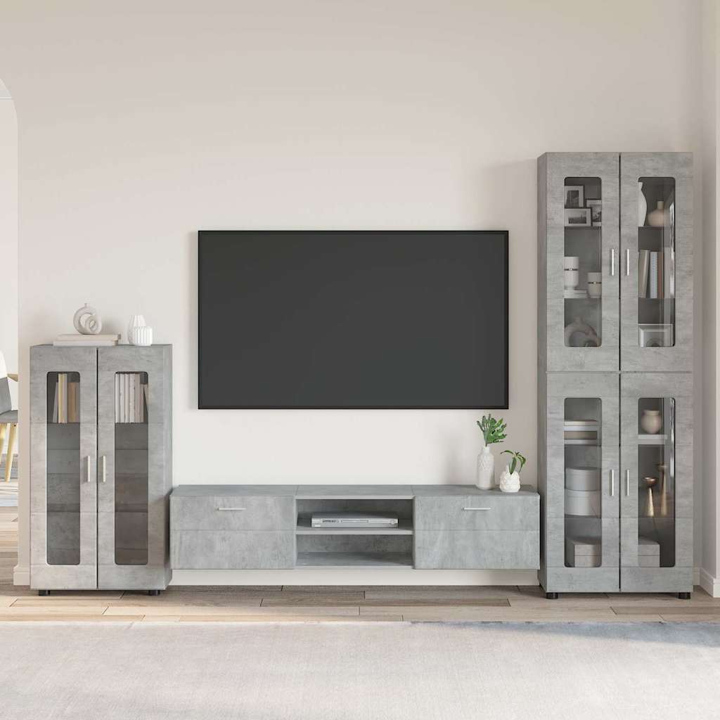 Tv-Schrankset Mit Regal Florin 3 Pcs Beton Grau Holzwerkstoff Betongrau