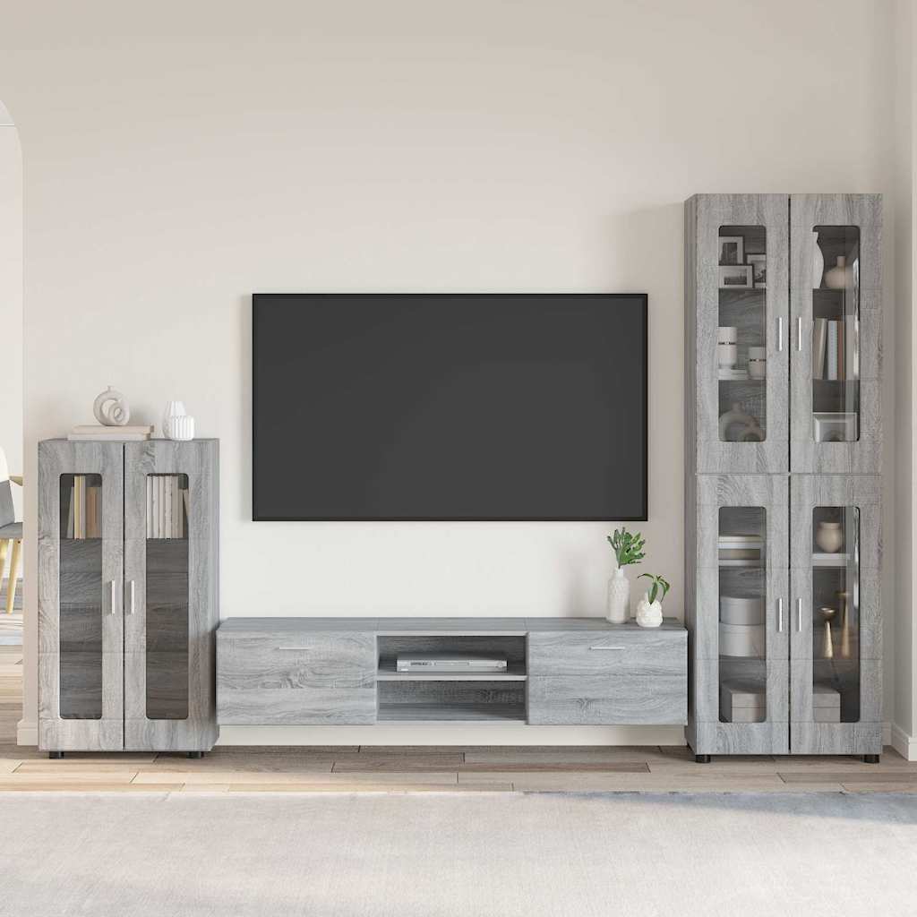 Tv-Schrankset Mit Tür Florin 3 Pcs Graues Sonoma Holzwerkstoff Grau Sonoma