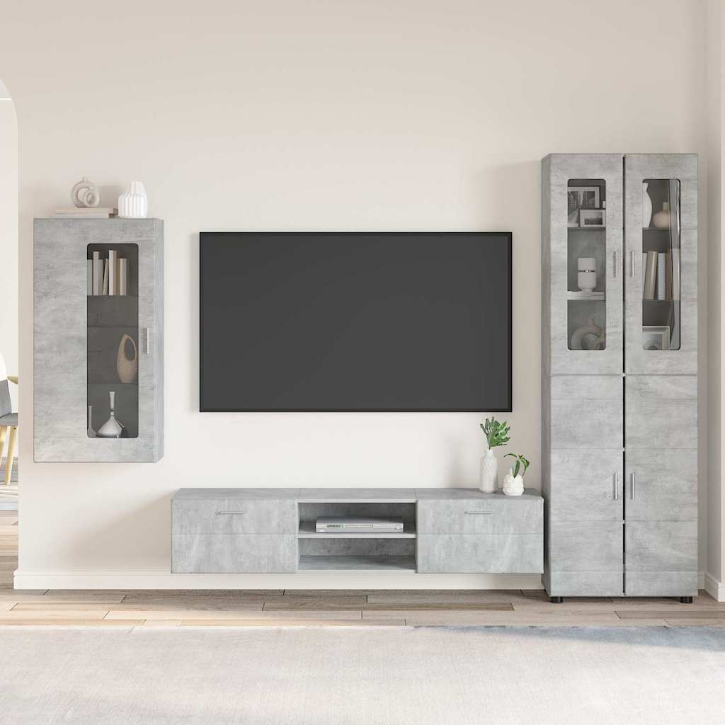 Tv-Schrankset Mit Regal Florin 3 Pcs Beton Grau Holzwerkstoff Betongrau