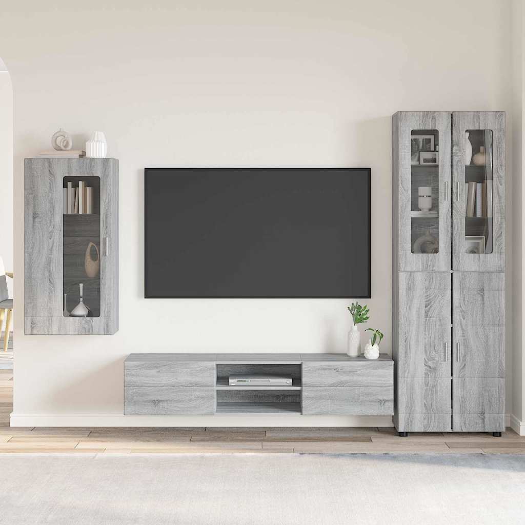 Tv-Schrankset Mit Tür Florin 3 Pcs Graues Sonoma Holzwerkstoff Grau Sonoma