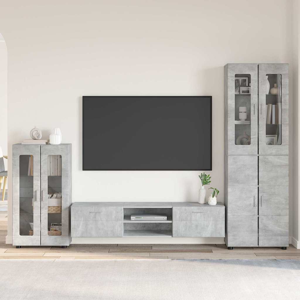 Tv-Schrankset Mit Regal Florin 3 Pcs Beton Grau Holzwerkstoff Betongrau