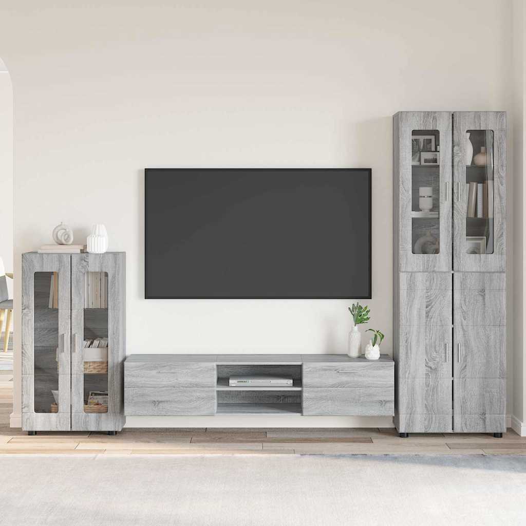 Tv-Schrankset Mit Tür Florin 3 Pcs Graues Sonoma Holzwerkstoff Grau Sonoma