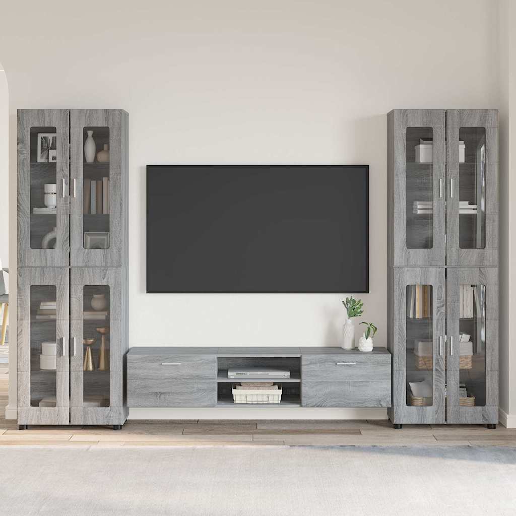 Tv-Schrankset Mit Tür Florin 3 Pcs Graues Sonoma Holzwerkstoff Grau Sonoma