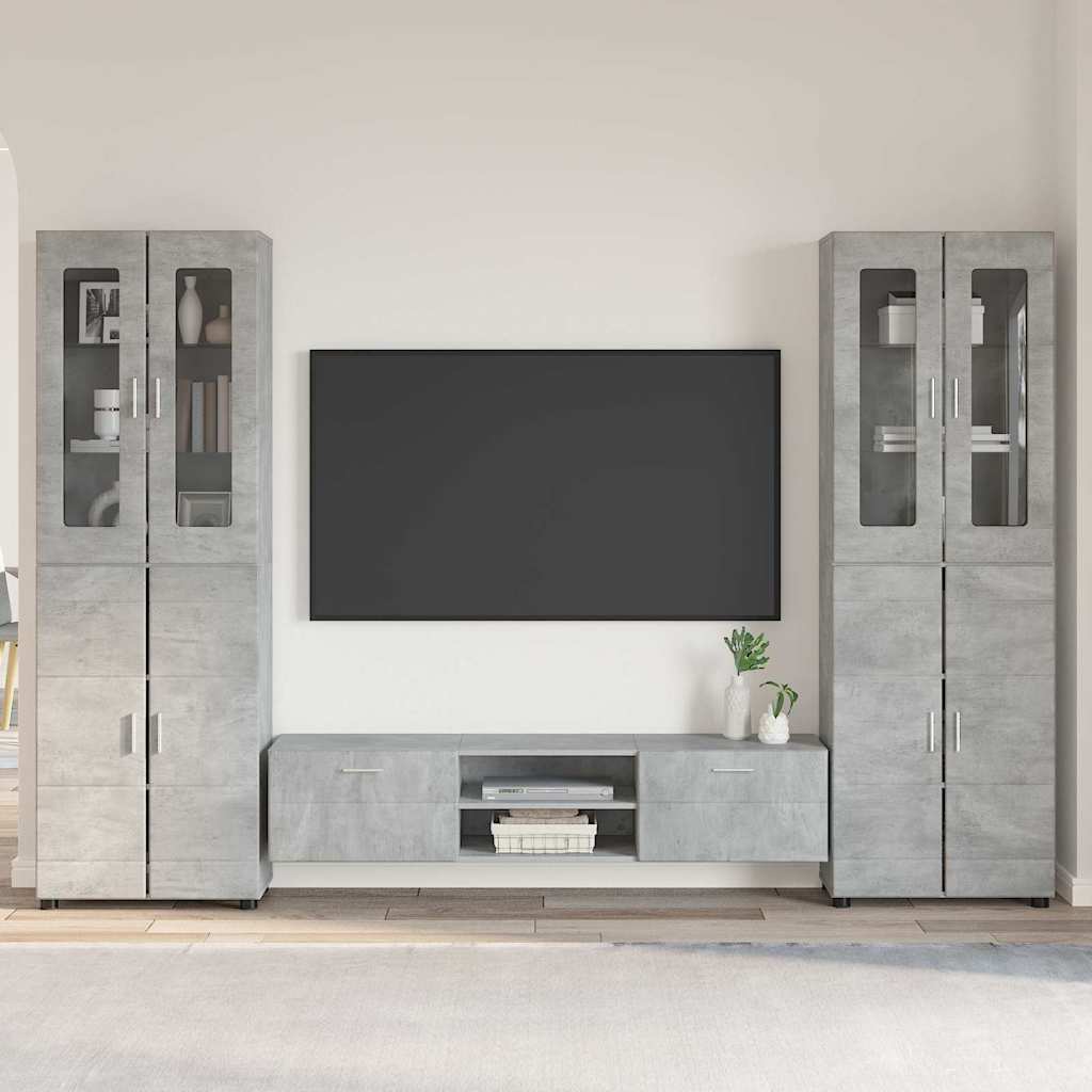 Tv-Schrankset Mit Regal Florin 3 Pcs Beton Grau Holzwerkstoff Betongrau