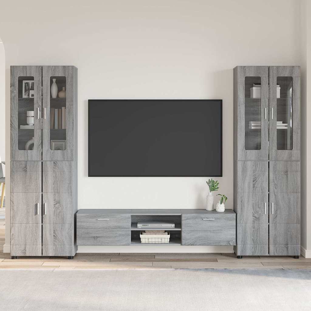 Tv-Schrankset Mit Tür Florin 3 Pcs Graues Sonoma Holzwerkstoff Grau Sonoma