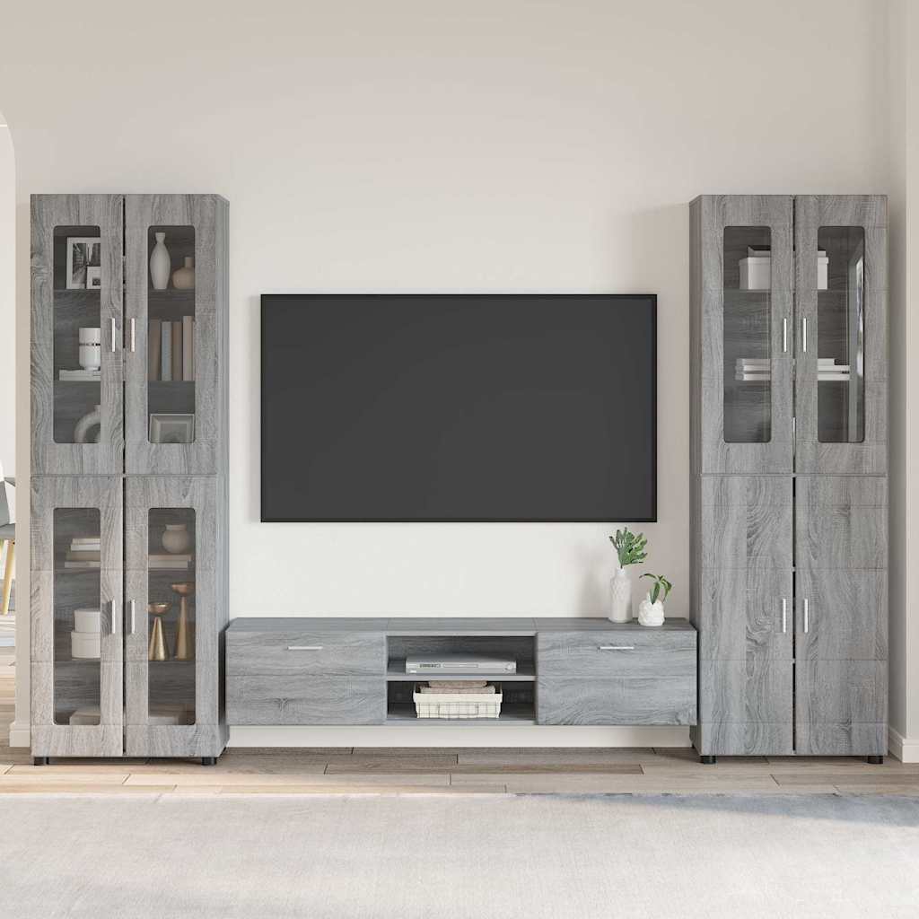Tv-Schrankset Mit Tür Florin 3 Pcs Graues Sonoma Holzwerkstoff Grau Sonoma