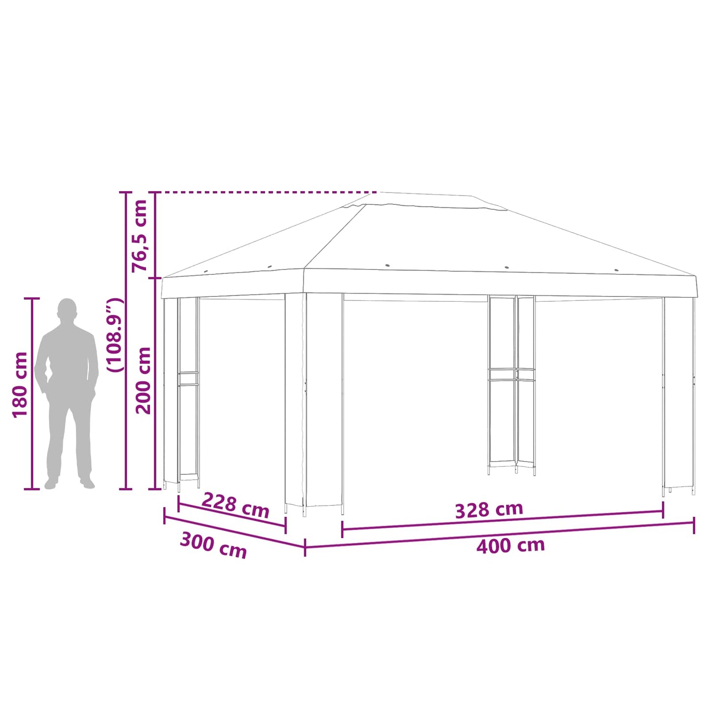 Pavillon 4 X 3 M Polyester Und Stahl 190 Gsm