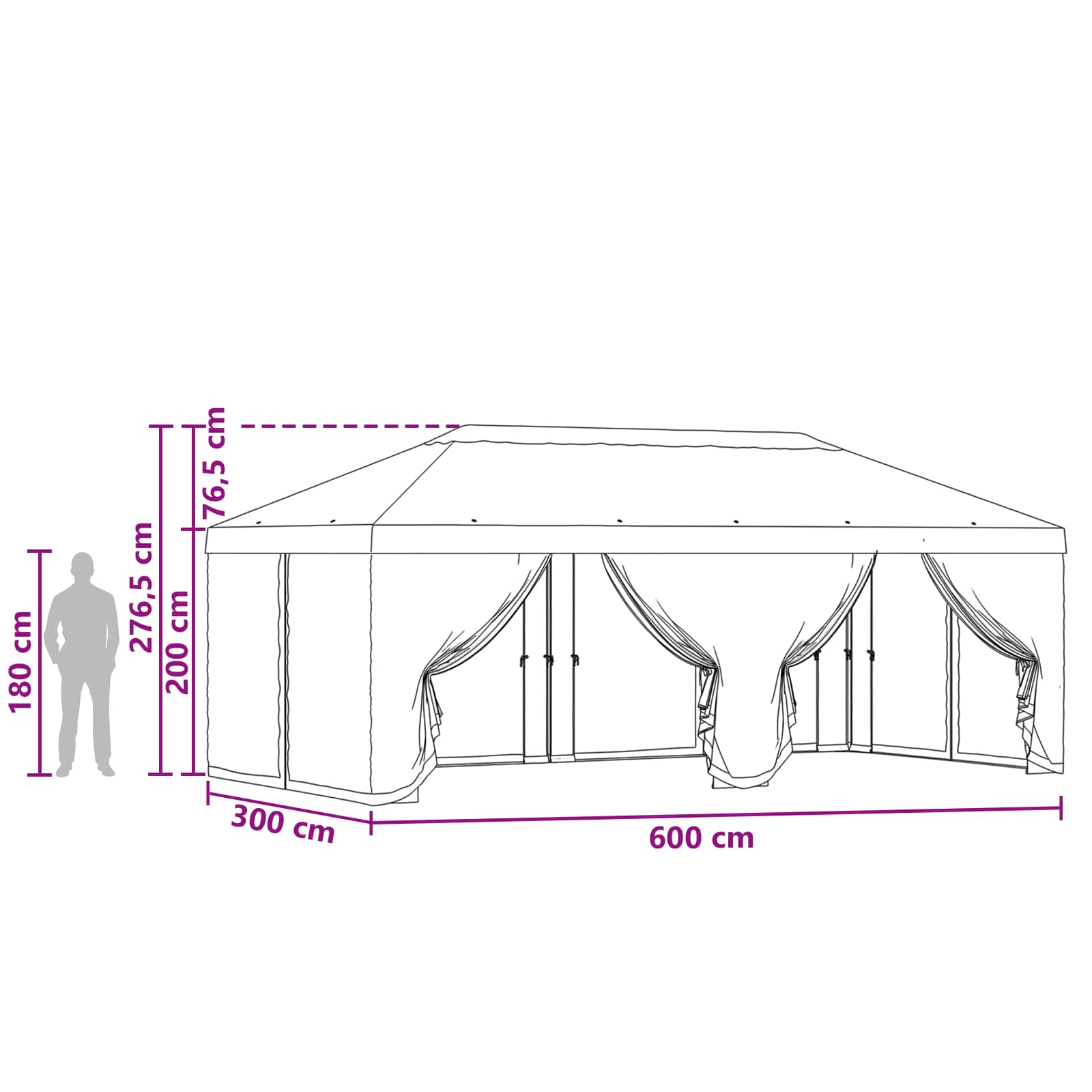 Pavillon Dach Mit Seitenwänden 6 X 3 M Polyester 190