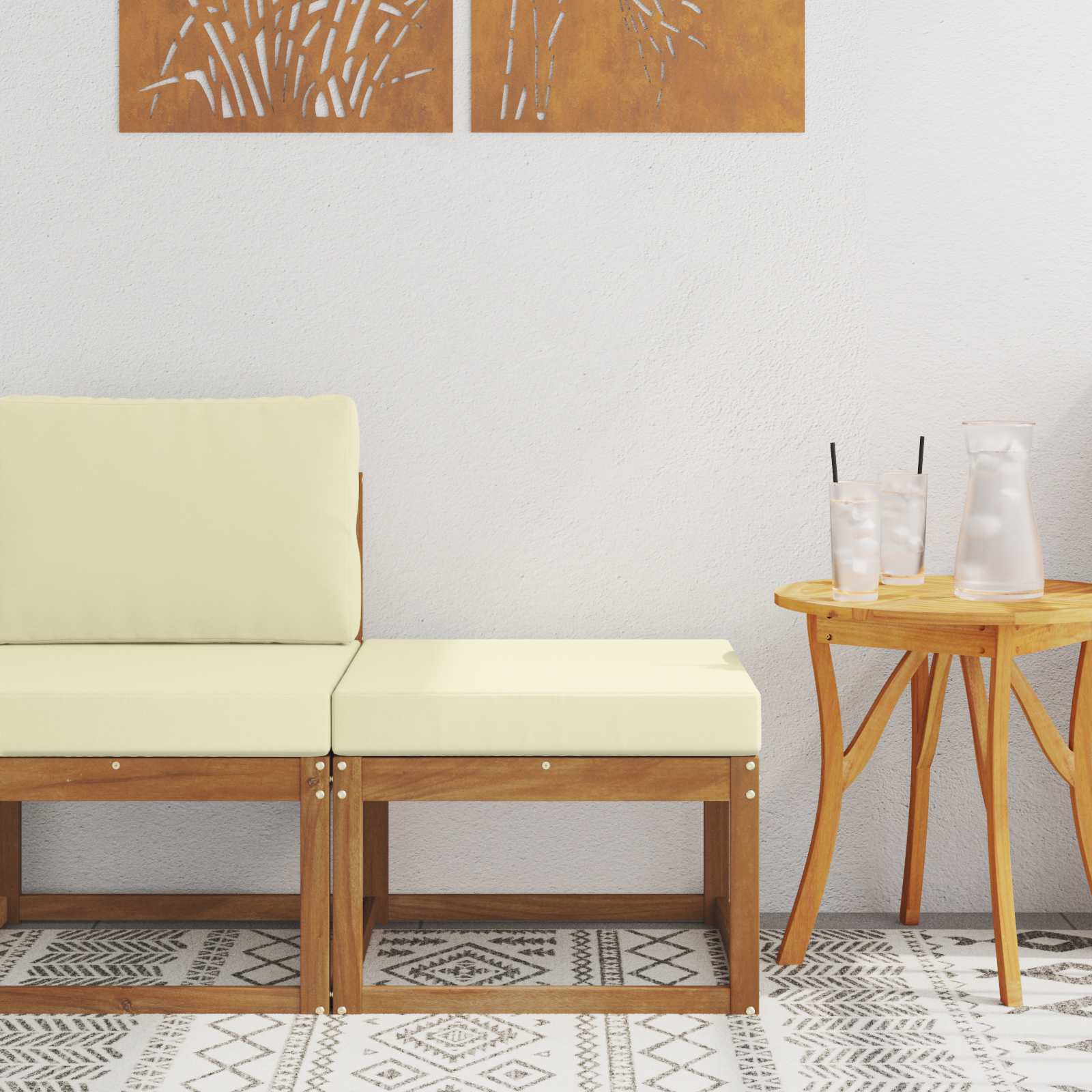 2 Stück Outdoor Mittelsofa Massivholz Akazie